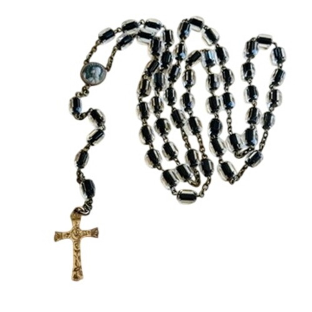 VTG Estate Goth Mourning Rosary Italy Roma beaded Carved Glass beads Catholic